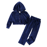 1-12T Kid Girl Autumn Winter Casual Velvet Hooded Solid Suit 2 Pcs Set