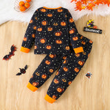 1-8Y Kid Baby Boys Girl Halloween Cartoon Pajamas Jack-o-lantern 2 Pcs Set
