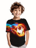 Kid Boy Flame Football 3D Printed Casual Short Sleeve T-Shirt