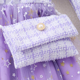 Long Sleeve Lady Star Mesh Dress with Small Bag