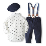 0-24M Infant Baby Boy Spring Long Sleeve Overalls 4 Pcs Set