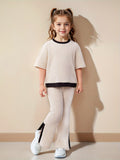 3-10Y Kid Girls Casual Fashion Flared Contrasting  Trim 2 Pcs Set