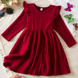 Kid Baby Girls Korean Flying Sleeve Christmas  Long Sleeve Dresses