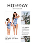 New Parent-child Swimsuit Women's High-waisted Bikini Adult Swimsuit Blue and White Porcelain