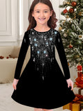3-10T Kid Girl Flower Long Sleeve Crew Neck Spring Autumn Dresses