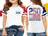 Kid Girl Independence Day American Flag Print Short Sleeve Loose T-shirt Tops