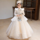 2-12T Kid Girls Catwalk Champagne Long-sleeved Birthday Princess Dresses
