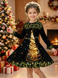 3-12Y Girls Long Sleeve 3D Printed New Year Dress