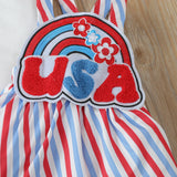 Baby Girls Independence Day USA Rainbow Patch Flying Sleeve 2 Pcs Set