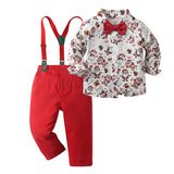 6M-8T Kid Baby Boy Overalls Christmas 4 Pcs Set
