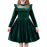 4-10T Kid Girl Ruffle Long Sleeve Princess Christmas Party Dresses