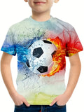 Kid Boy Flame Football 3D Printed Casual Short Sleeve T-Shirt