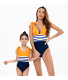Parent-child Swimsuit New Striped Color Matching One-piece Bikini Mother and Daughter Swimsuit