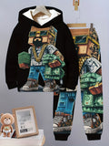 New Trendy Children's Fashion Casual Spider Hooded Sweatshirt Two-piece Set
