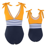 Parent-child Swimsuit New Striped Color Matching One-piece Bikini Mother and Daughter Swimsuit