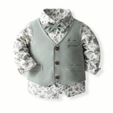 6M-5T Kid Baby Boys Floral British Style Birthday Suit 4 Pcs Set