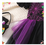 Girls' Halloween New Short-sleeved Spider Web Dress Black Purple Party Dress