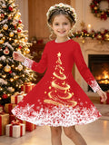3-12Y Kid Girl Christmas Long Sleeve 3D Printed Dresses