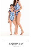 New Parent-child Swimsuit Women's High-waisted Bikini Adult Swimsuit Blue and White Porcelain