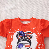 Kid Girls Independence Day Short-sleeved Cartoon 2 Pcs/set
