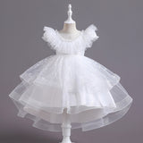 2-10T Kid Girl Shawl Lace Mesh Tutu Piano Host Performance Dresses