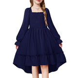 Kid Baby Girl Horn Long-sleeved Ruffle-edged Swinging Dresses
