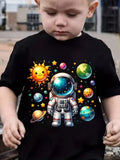 Kid Boy Fashion Cartoon Space Astronaut Summer Short Sleeve T-shirt Tops
