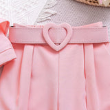 Kid Girl Summer Casual Ruffle Leaf Edge Solid 2 Pcs Set