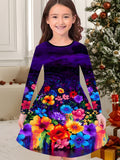 3-10T Kid Girl Flower Long Sleeve Crew Neck Spring Autumn Dresses
