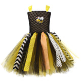 Animal Striped Bee Dress Set Girls Mesh Dress Halloween