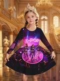 2-10T Kid Girl Crew Neck Long-sleeved Flower Casual Dresses