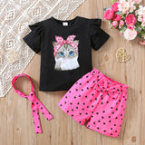 Kid Girls Summer Valentine's Day Cartoon Flying Sleeve 2 Pcs Set