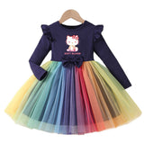 2-8T Kid Girls Cartoon Print Casual Mesh Dresses