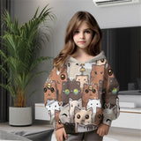 2-12T Kid Girl Cat 3D Digital Print Casual Hoodie