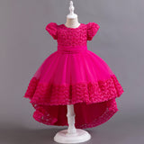 Kid Girl 3D Flower Tutu Mesh Dance Performance Wedding Dresses