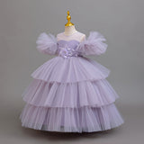 3-12T Kid Girl Cake Mesh Bubble Sleeves Birthday Party Tutu Dresses