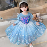 Kid Girl Princess Temperament  Frozen Elsa Long Sleeves Dresses