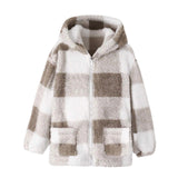 Men's and Women's Fashion Casual Plaid Warm Children's Top Hooded Plush Jacket