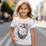 Kid Baby Girl Cute Kitten 3D Digital Printed Casual Short-sleeved T-shirt