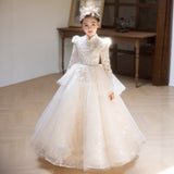 2-12T Kid Girls Catwalk Champagne Long-sleeved Birthday Princess Dresses