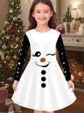 2-10T Kid Girl Christmas Long Sleeve Fashion Casual 3D Print Dresses