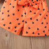 Kid Girls Summer Valentine's Day Cartoon Flying Sleeve 2 Pcs Set