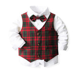 1-5Y Kid Baby Boys Red Plaid Christmas Suit Multi-piece Set