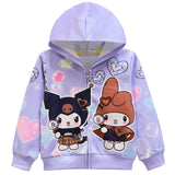 Cartoon Kids Girl Kuromi Zippered Hooded Jacket Coats