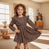 Leopard Print Long Sleeve Drip Neck Small Fly Sleeve Long Sleeve Ruffled Simple Dress