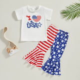 Independence Day Kid Baby Girl American Flag Flared Party 2 Pcs Set