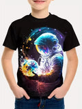 Kid Boy Fashion Cartoon Space Astronaut Summer Short Sleeve T-shirt Tops