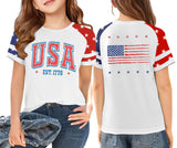 Kid Girl Independence Day American Flag Print Short Sleeve Loose T-shirt Tops