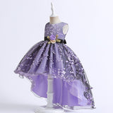 Kid Girls Princess Trailing Birthday Flower Host Piano Dress