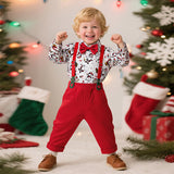 6M-8T Kid Baby Boy Overalls Christmas 4 Pcs Set